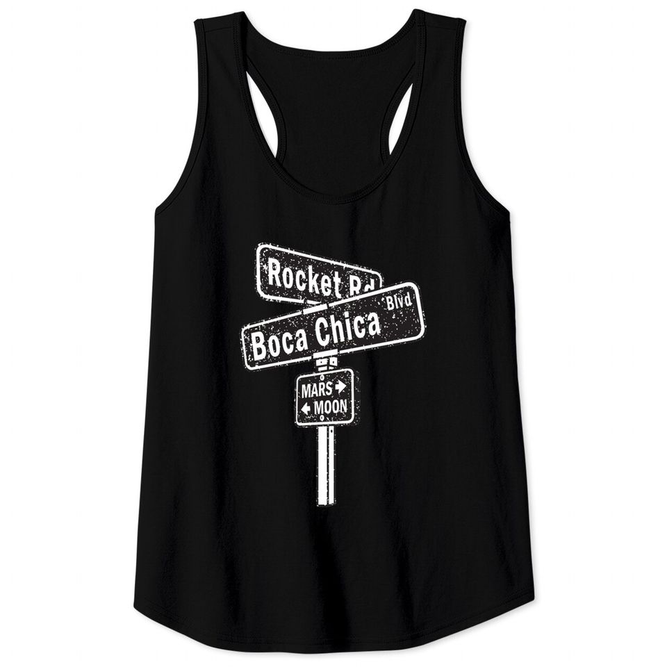 SpaceX Boca Chica Road Sign distressed design Tank Tops