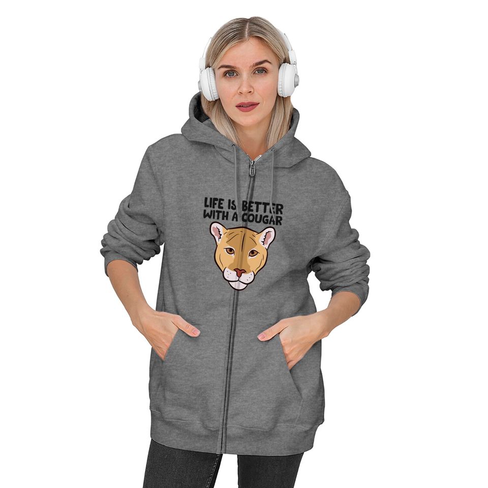 Funny Cougars Lover Life Is Better With Cougar Zip Hoodies