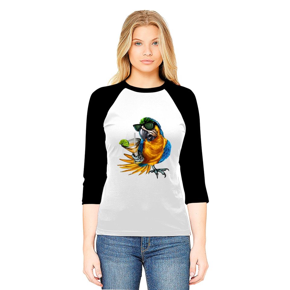 Macaw Parrot Drinking Margarita Tropical Beach Vacation Bird Baseball Tees