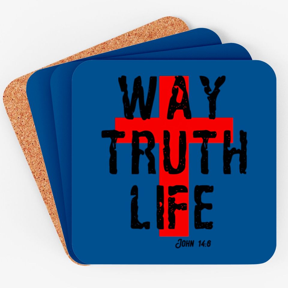 Way Truth Life Christian Cross Coasters