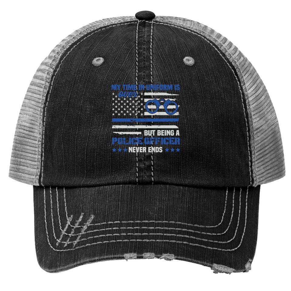 Retired Police Law Enforcement Thin Blue Line Trucker Hats