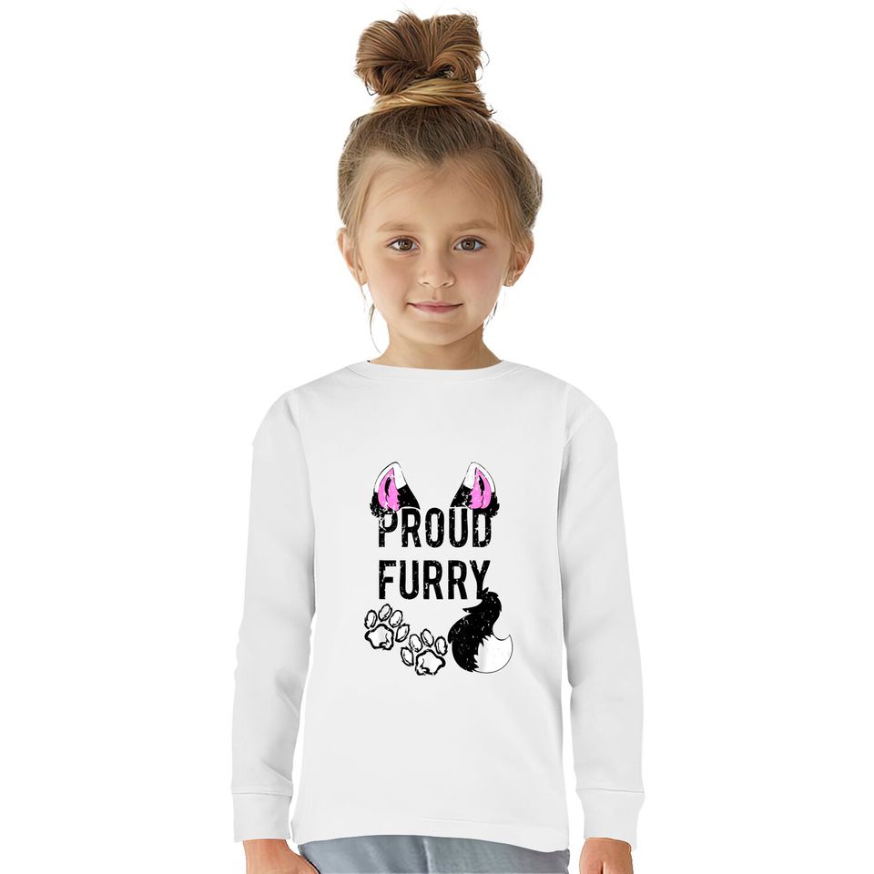 Proud Furry  Furries Tail and Ears Cosplay  Kids Long Sleeve T-Shirts