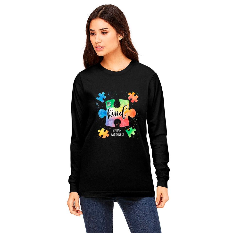 Be Kind Puzzle Pieces Cute Autism Awareness Long Sleeves