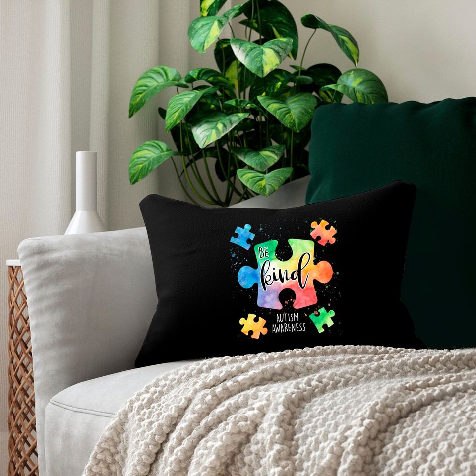 Be Kind Puzzle Pieces Cute Autism Awareness Lumbar Pillows