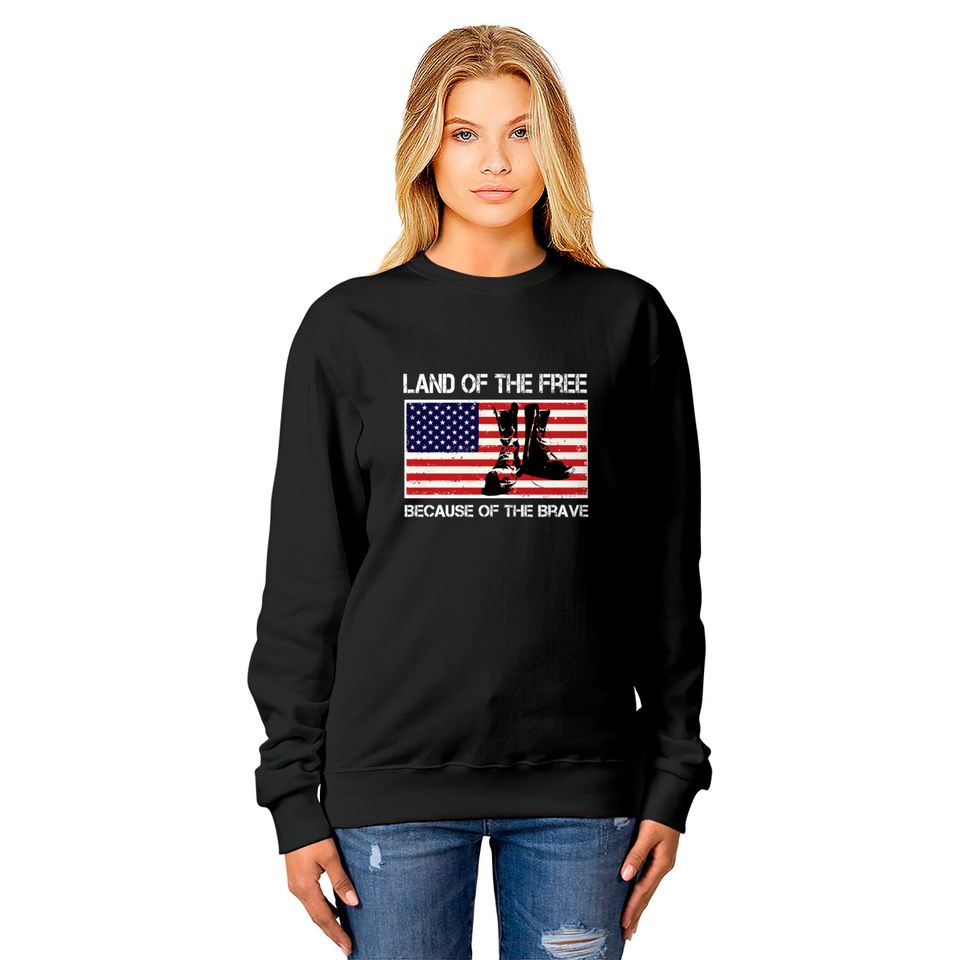 Land of the Free Because of the Brave USA Flag Tee Sweatshirts