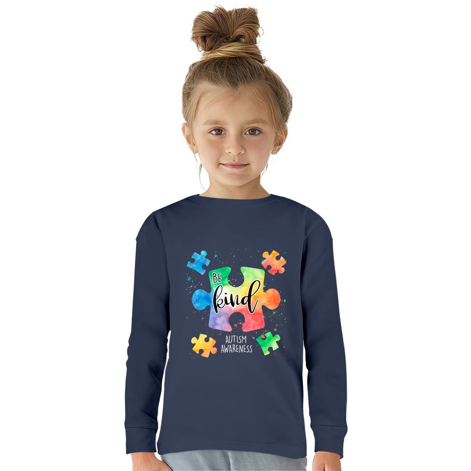 Be Kind Puzzle Pieces Cute Autism Awareness  Kids Long Sleeve T-Shirts