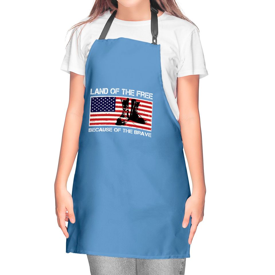 Land of the Free Because of the Brave USA Flag Kitchen Apron Kitchen Aprons