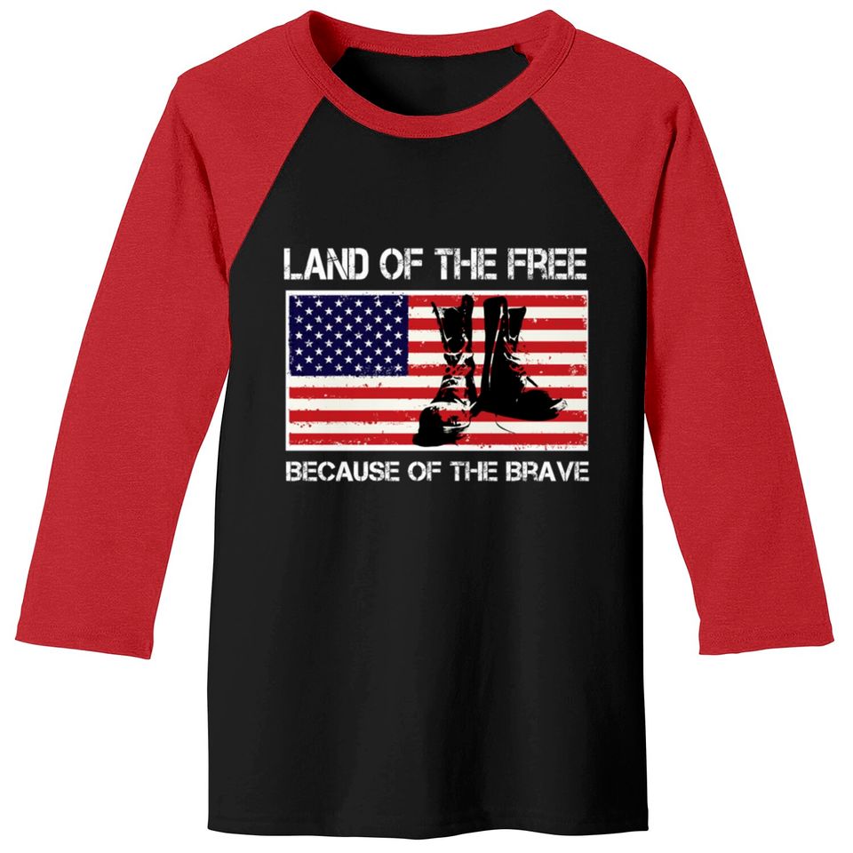 Land of the Free Because of the Brave USA Flag Tee Baseball Tees