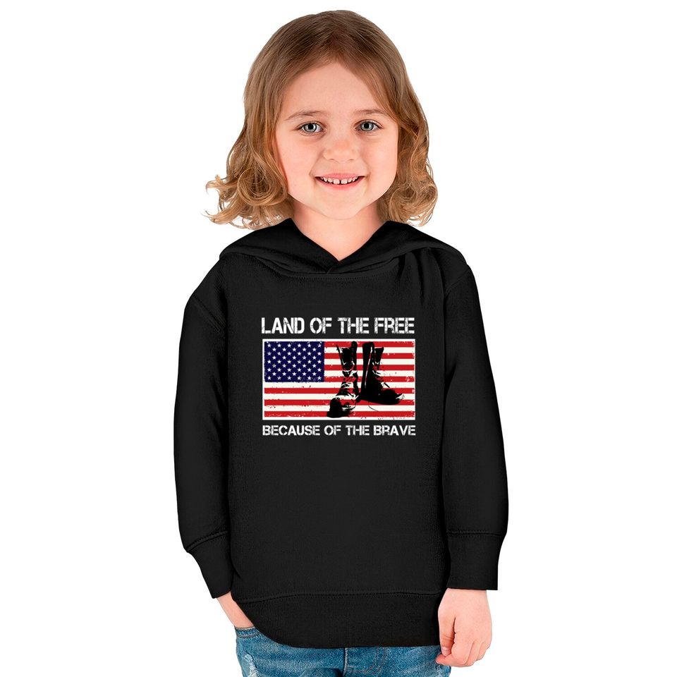 Land of the Free Because of the Brave USA Flag Tee Kids Pullover Hoodies