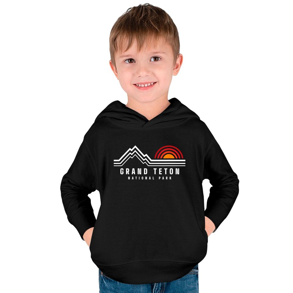 Grand Teton National Park Vintage Mountain Sunset Retro Gift Kids Pullover Hoodies