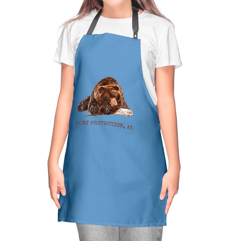 Port Protection Brown Grizzly Bear In Snow Alaska Pacific NW Kitchen Aprons Hoodies