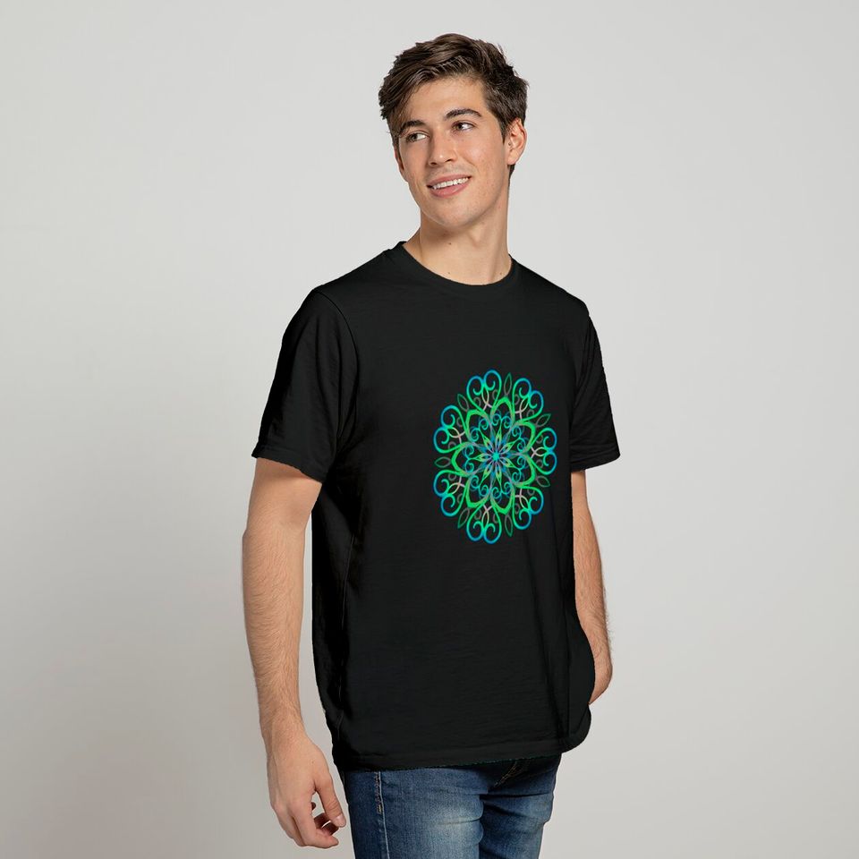 Neon Green Teal Meditation Mandala - Neon Green - T-Shirt
