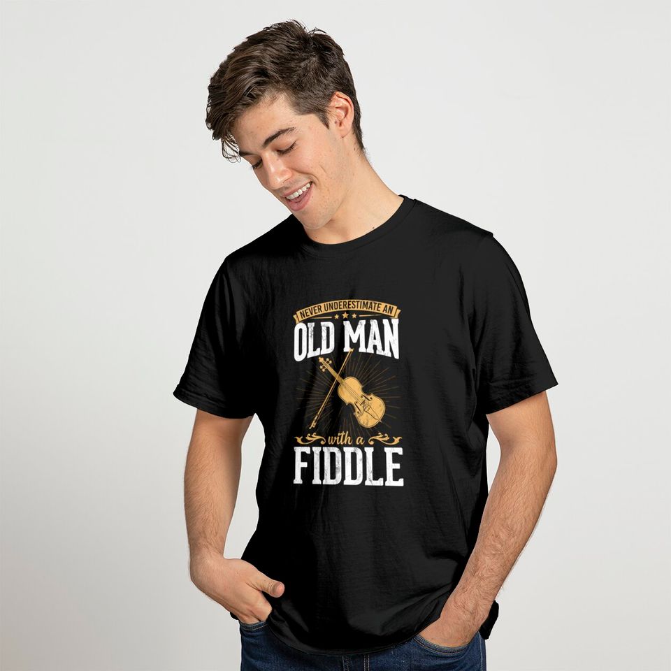 Never Underestimate An Old Man With A Fiddle Design Musical T-Shirt
