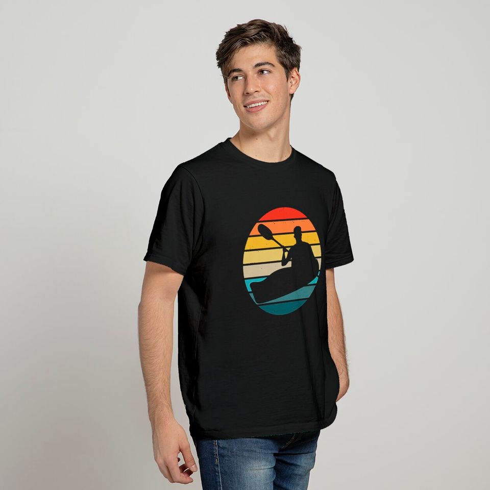 Canoe Canoeing Silhouette On A Distressed Retro Sunset graphic T-Shirts