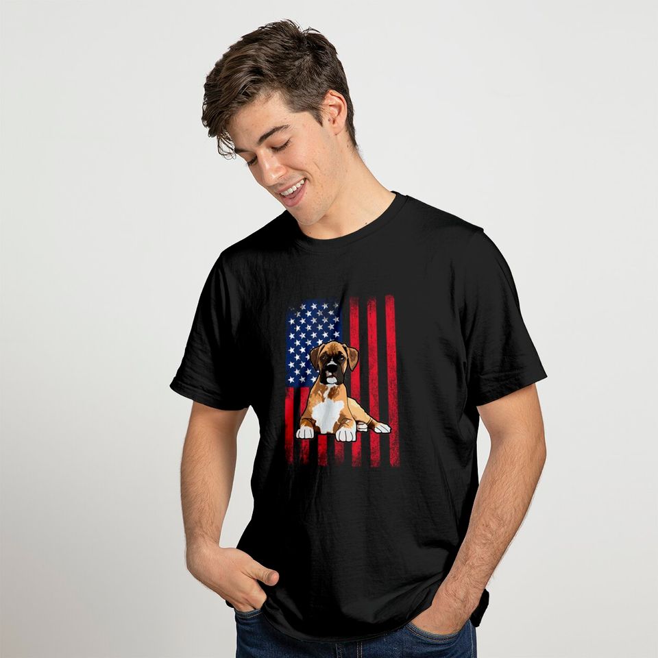 Boxer Dog - Boxer Dog USA Flag - Boxer Dog - T-Shirt