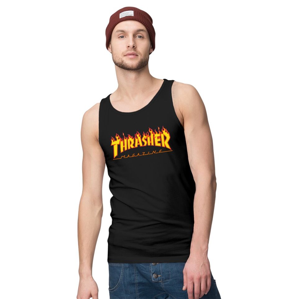 Vintage 2000s Thrasher Magazine Flames White Tank Tops