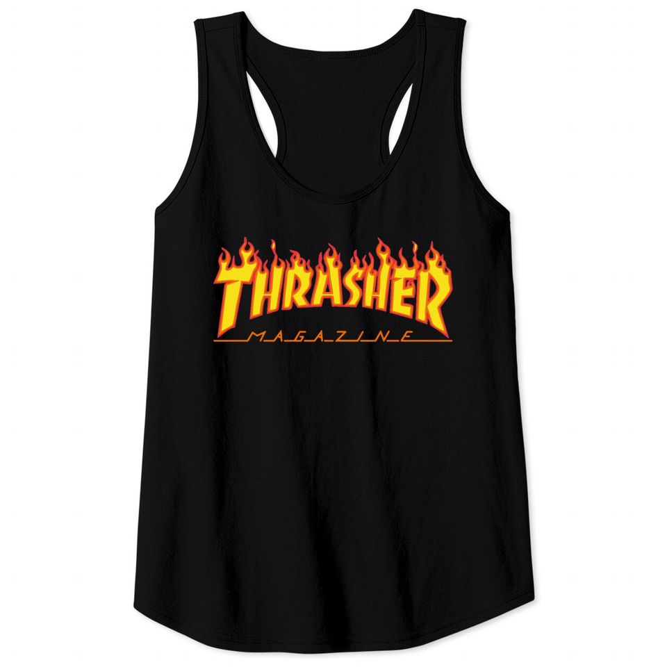 Vintage 2000s Thrasher Magazine Flames White Tank Tops