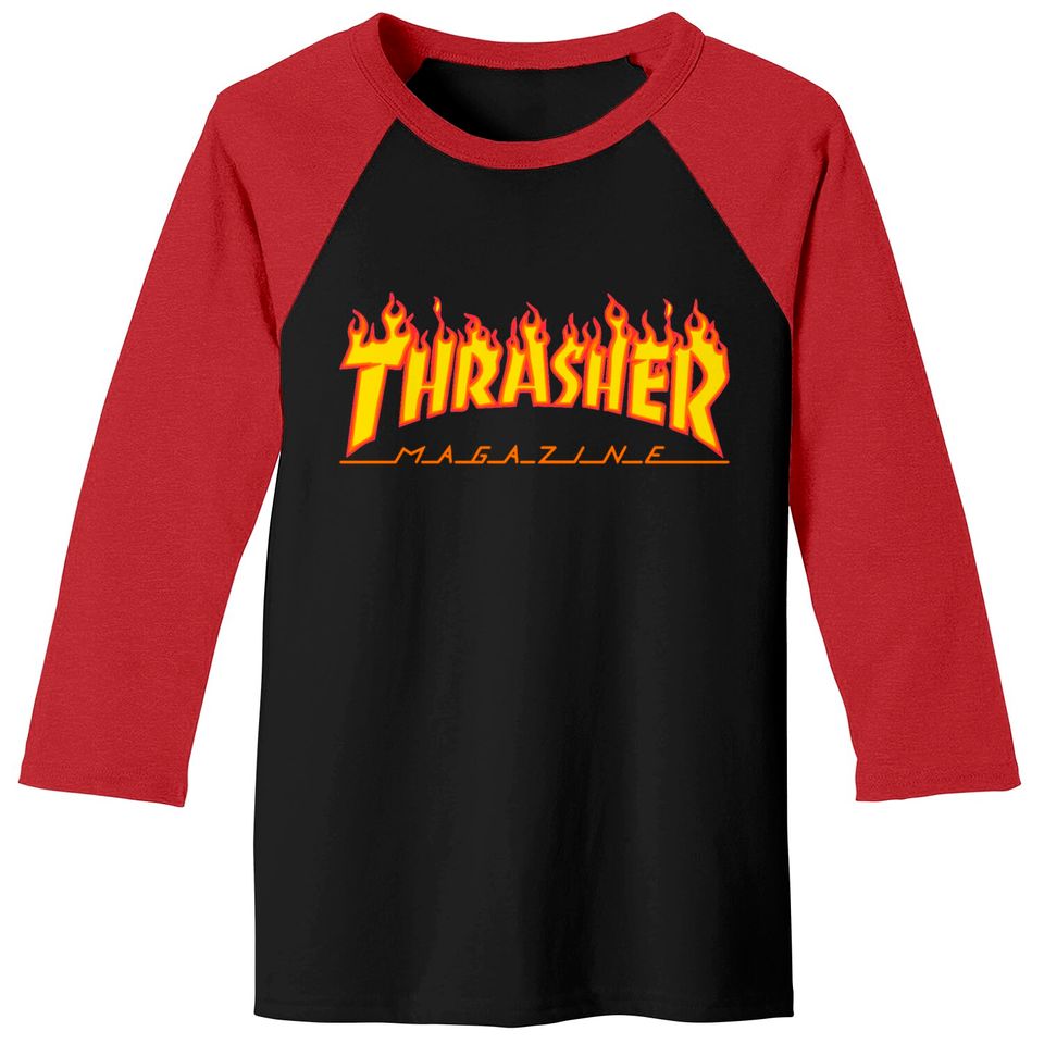 Vintage 2000s Thrasher Magazine Flames White Baseball Tees