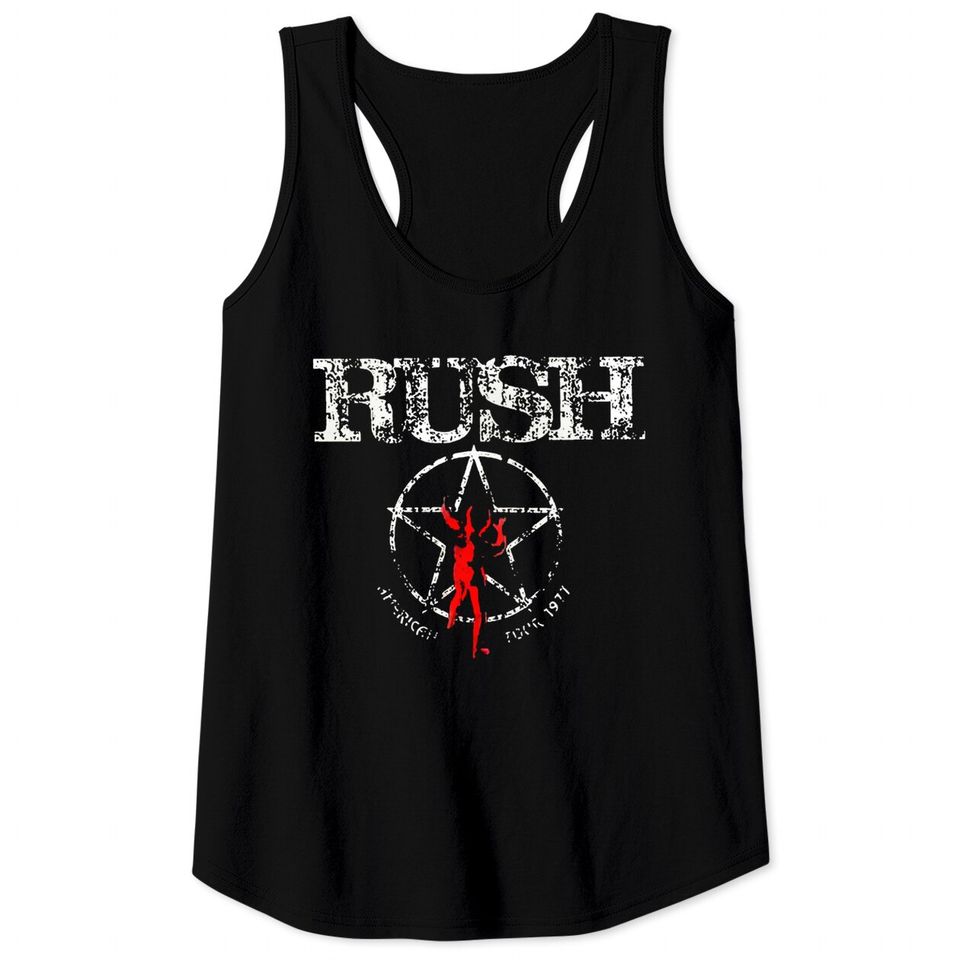 Vintage Red Design Rush Band Logo Tank Tops.