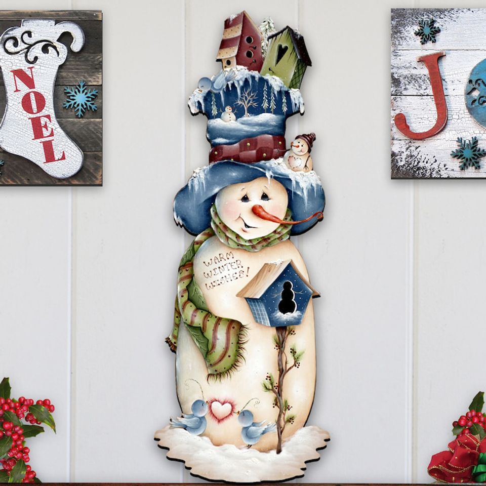 Holiday Decoration - Outdoor Christmas Decorations - Christmas decor Snowman Wooden Door Hanger