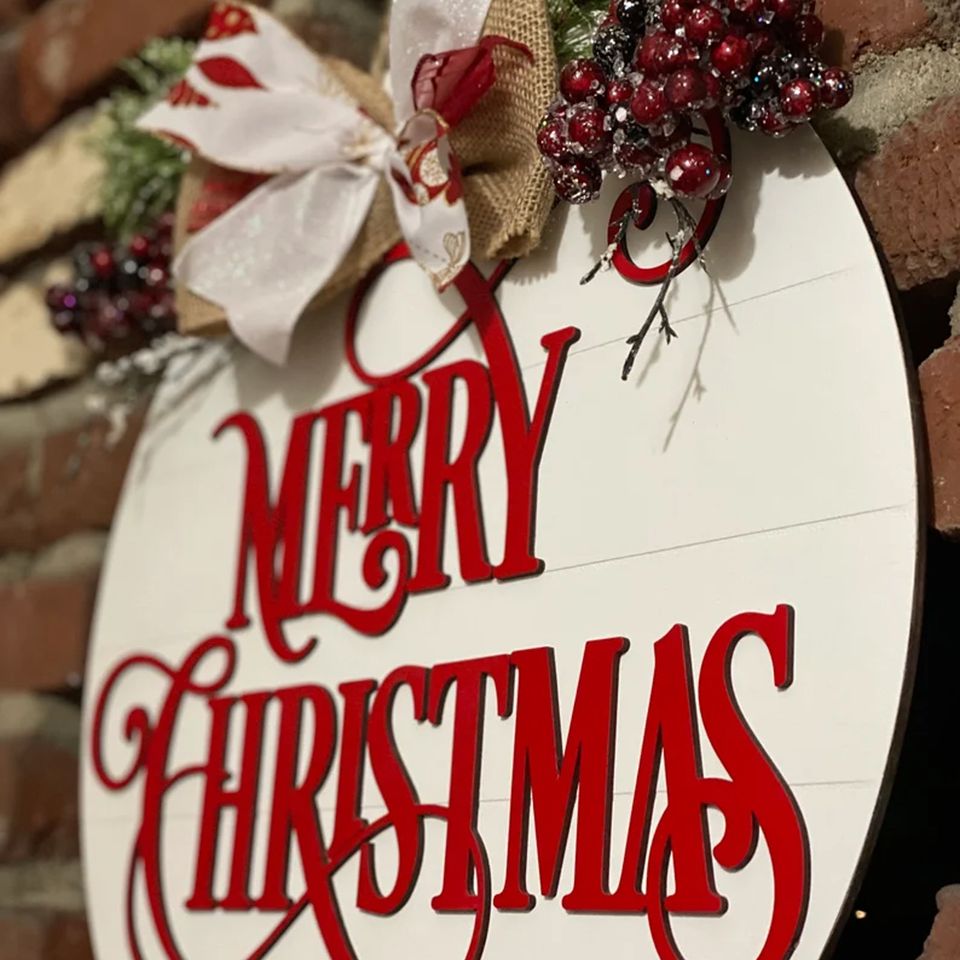 Merry Christmas Door Hanger, Holiday Decor, Front Door Decor