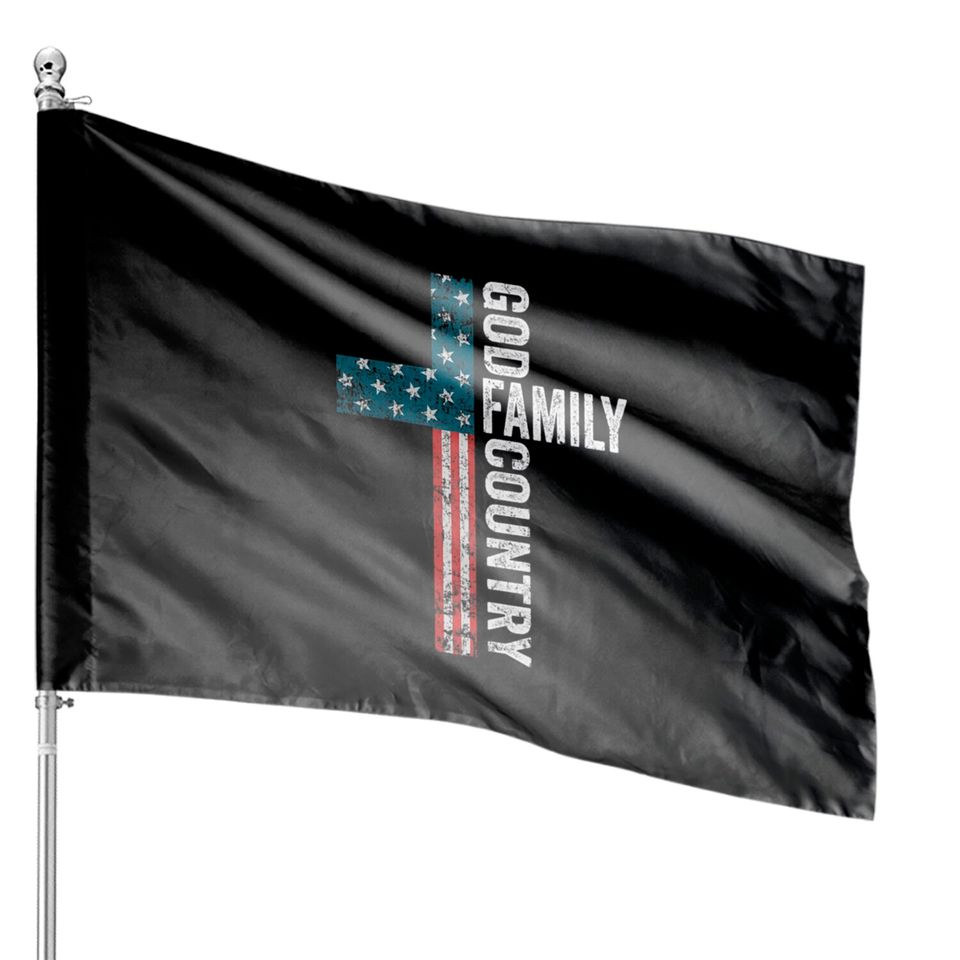 God Family Country - Patriotic Freedom Christian U House Flags