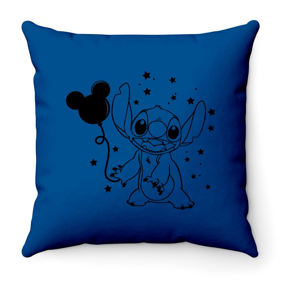 Stitch with a mickey mouse balloon Disney Throw Pillows
