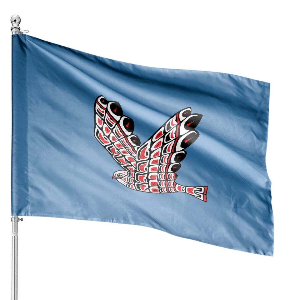 Pacific Northwest Red Tail Hawk Native American Style House Flags