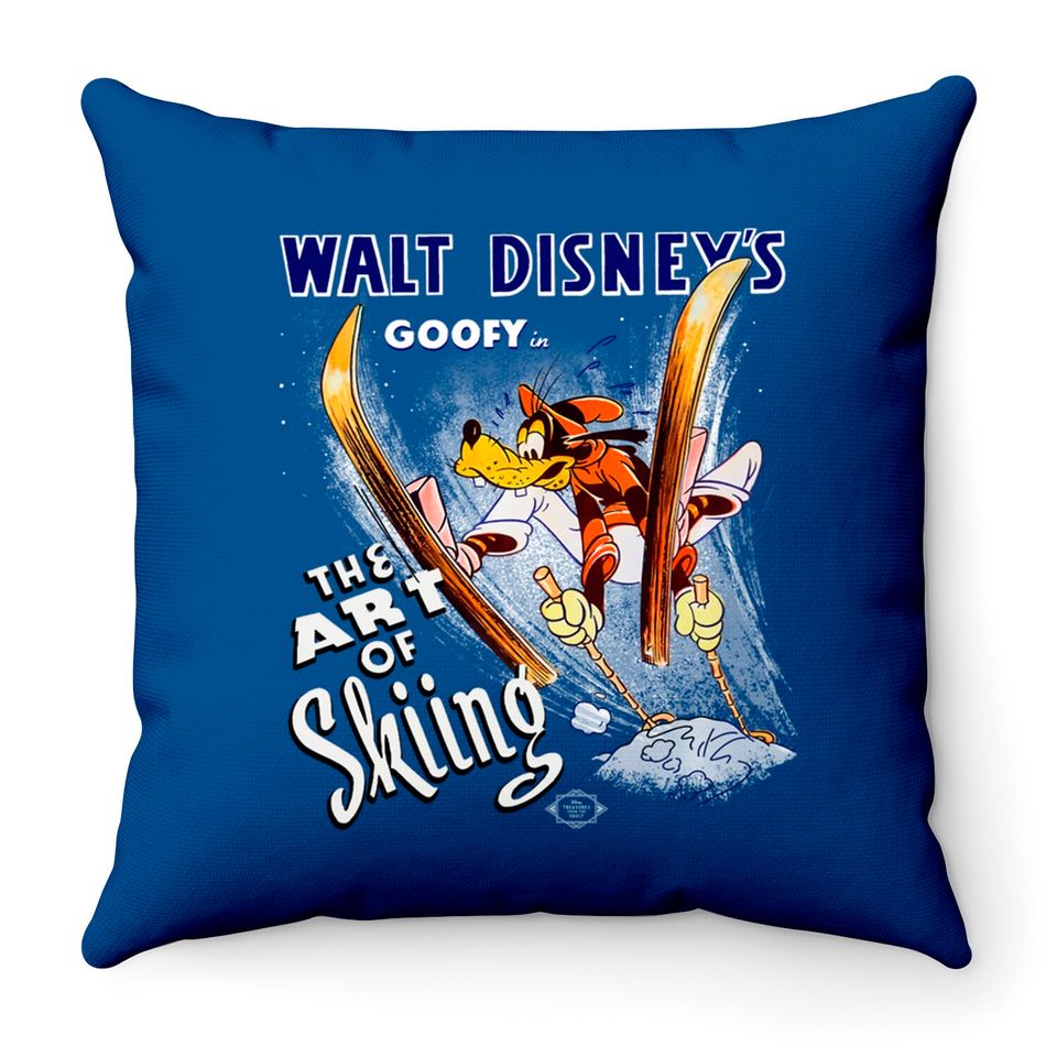 Disney Goofy In The Art Of Skiing Classic Premium Throw Pillows, Magic Kingdom Unisex Throw Pillows