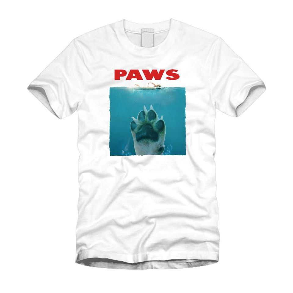 Paws - Jaws Dog Puppy Jaws Mashup Shirt Parody Cool White T-Shirt