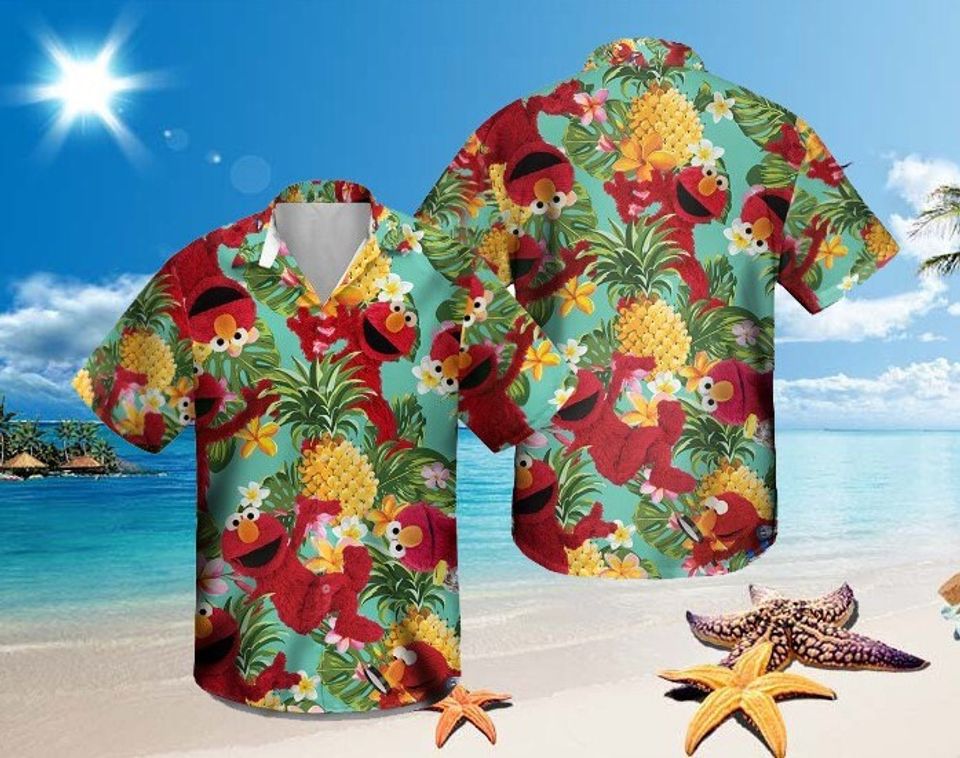 Sesame Street Elmo Hawaiian Shirt, Elmo muppets Tropical Hawaiian Shirt