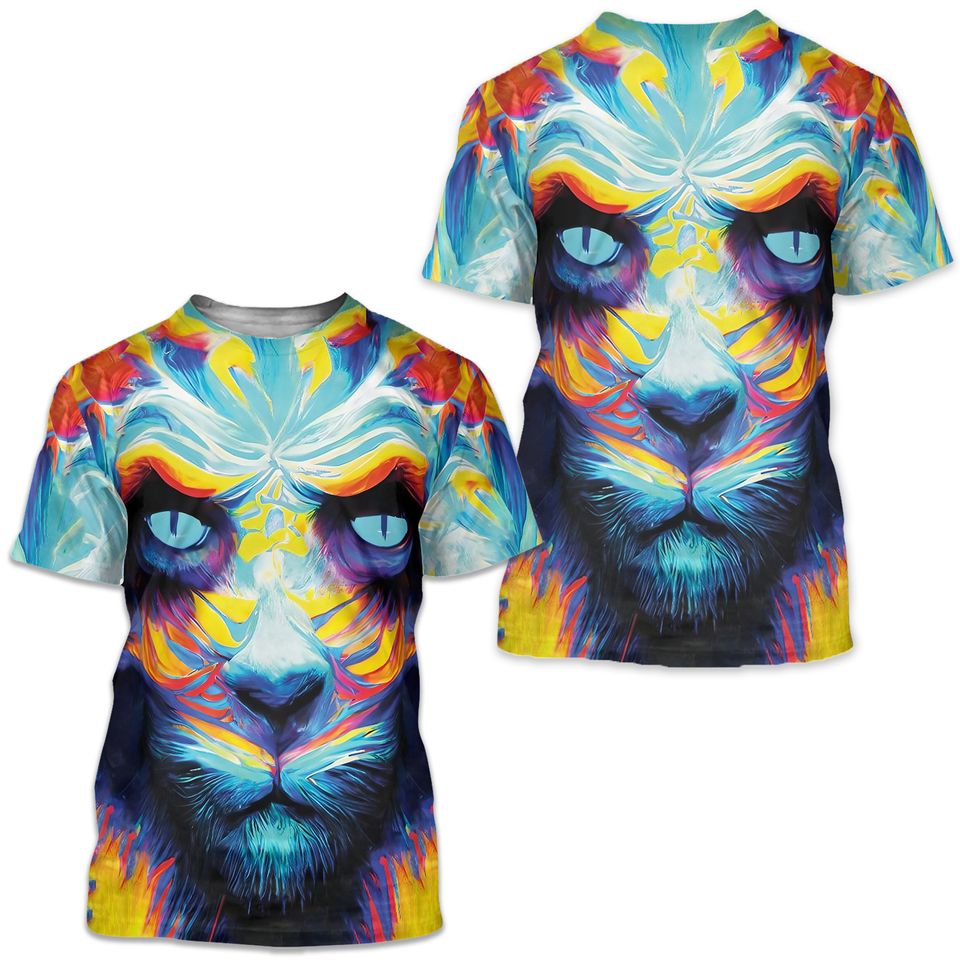 Tie Dye Shirt Trippy Lion Art Paint 3D T-Shirts