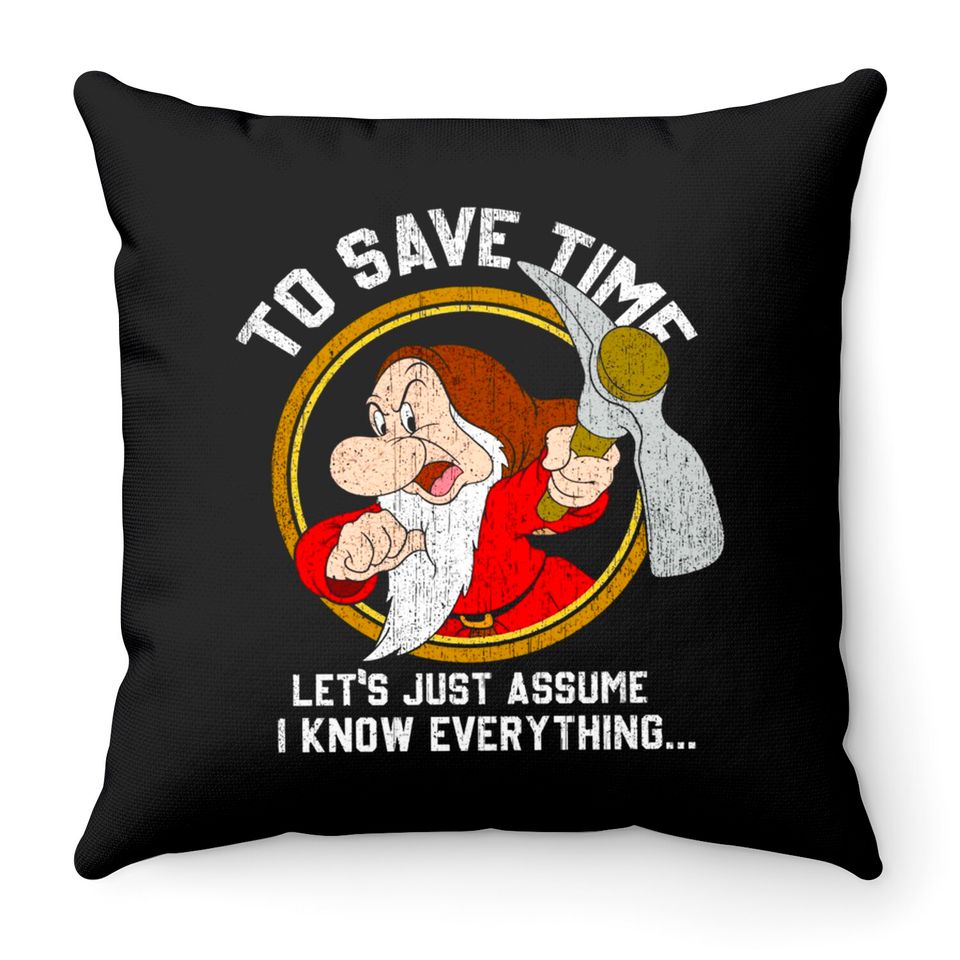 Retro Disney Grumpy Dwarf To Save Time Throw Pillows