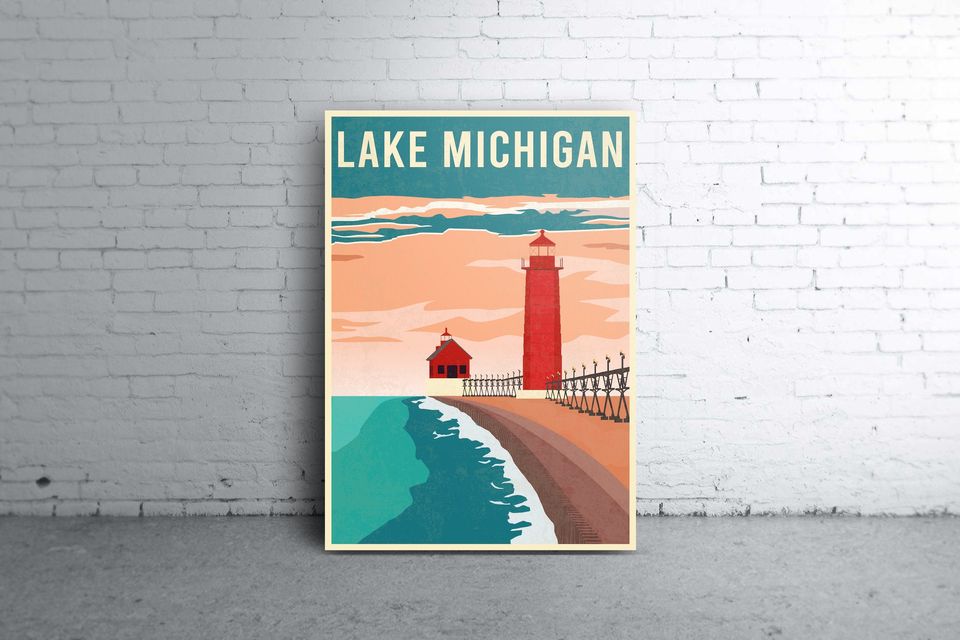 Lake Michigan, Michigan Minimalist Travel Poster | Vintage wall art