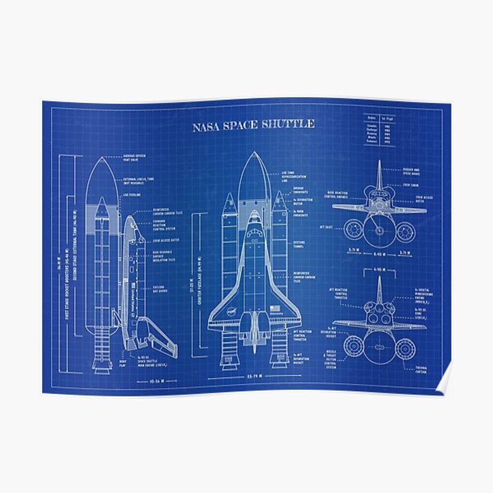 NASA Space Shuttle (Blueprint) Premium Matte Vertical Poster