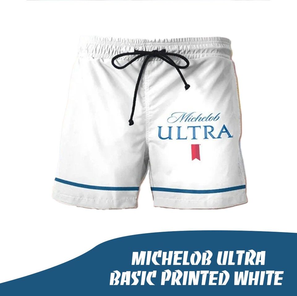 Michelob Ultra basic printed white Hawaiian short