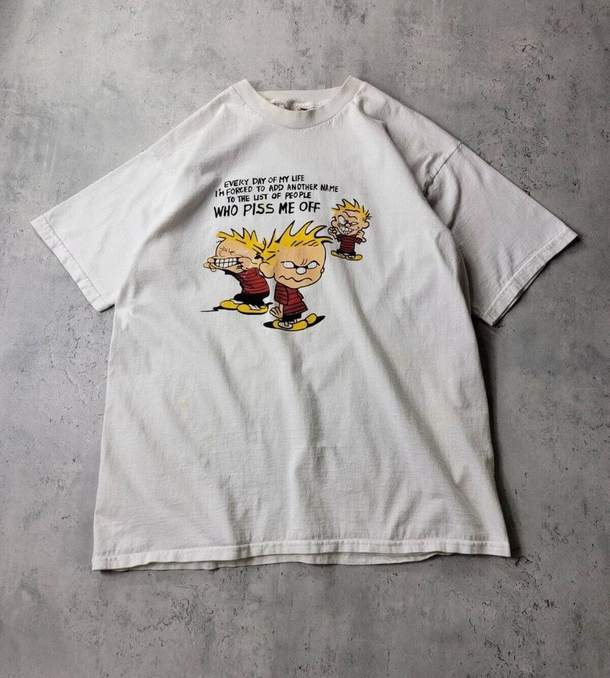 Vintage 1990s Calvin and Hobbes Piss Me Off Fruit Of The Loom T-shirt