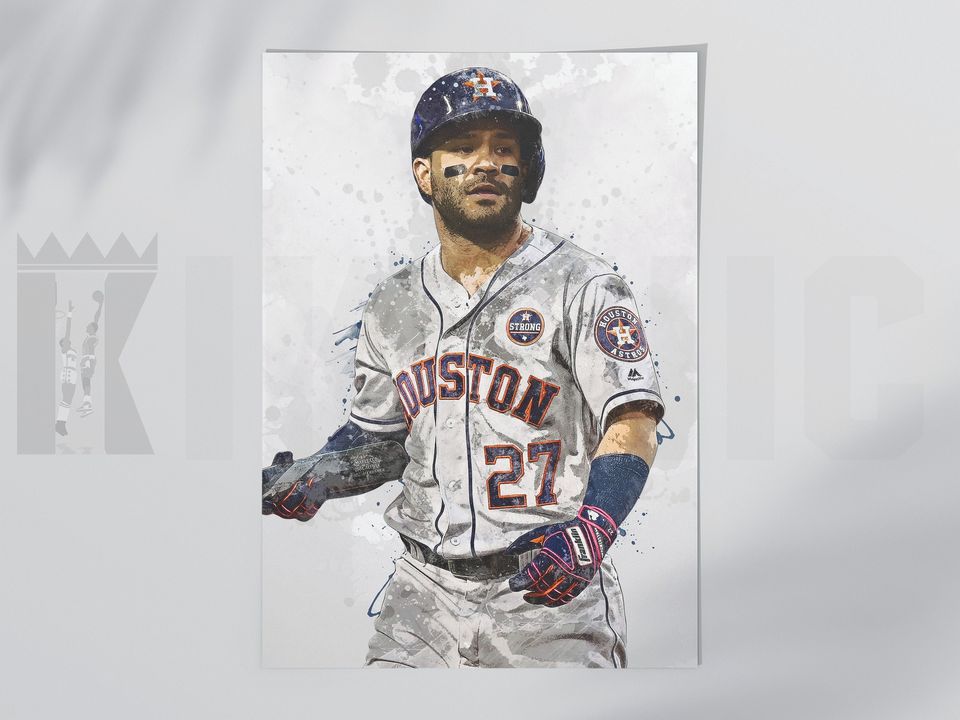 Jose Altuve Houston Astros Poster/Canvas Print, Watercolor Painting Sports Art, Office, Man Cave, Bedroom Wall Decor, Sports Bar