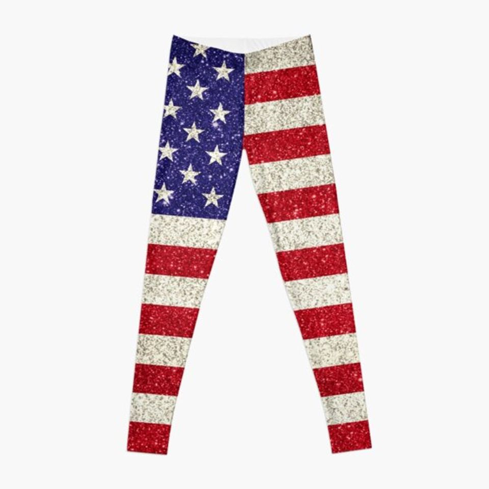 American Flag Sequin Glitter USA Leggings