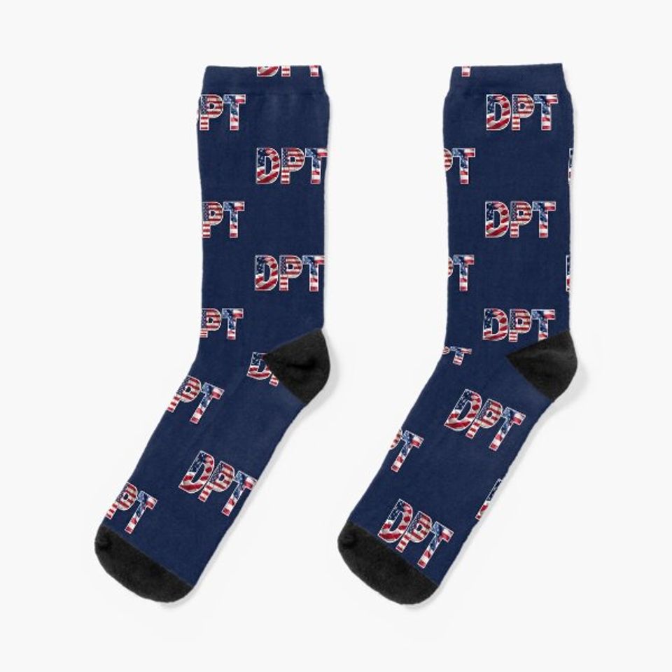 DPT Doctor of Physical Therapy Red White and Blue Socks