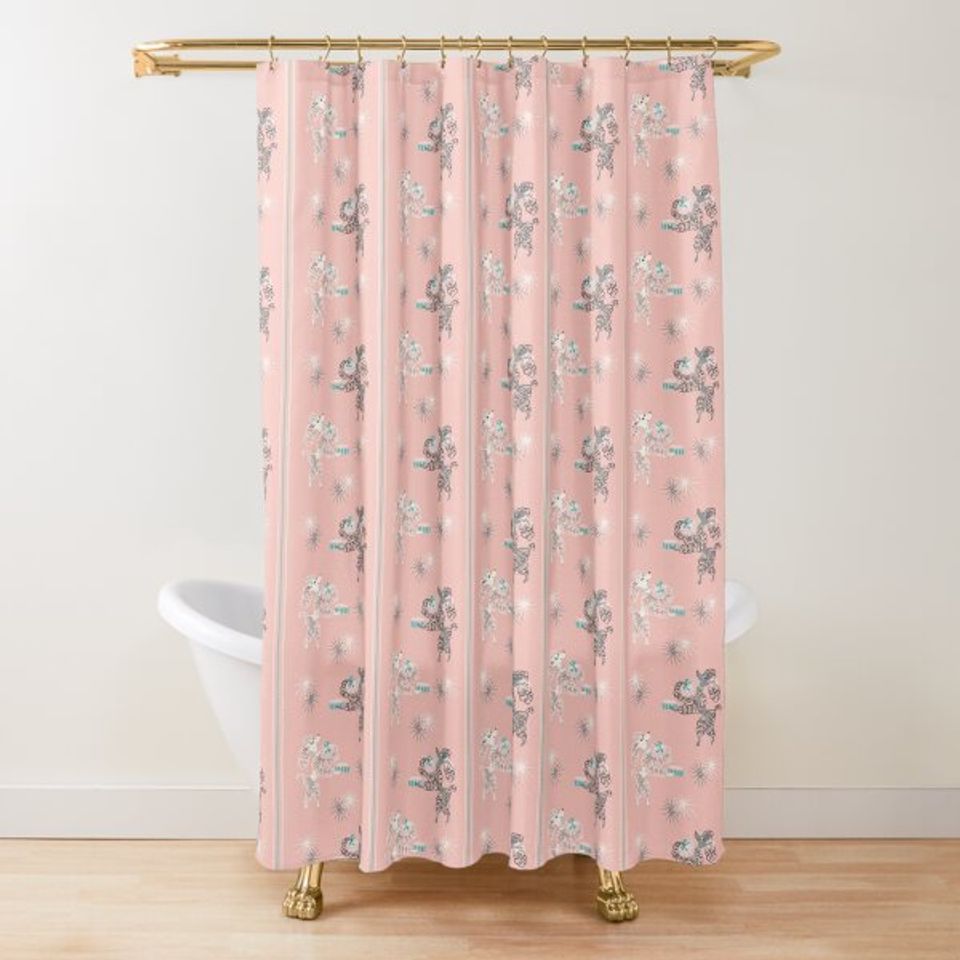 Pink Retro Poodles Shower Curtain