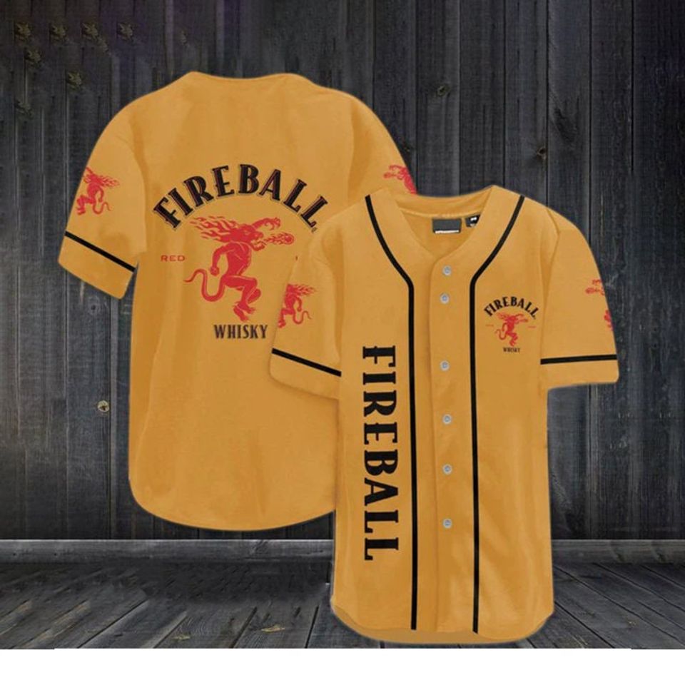 Yellow Fireball Whiskey Baseball Jersey, Christmas Gift, Lover Beer