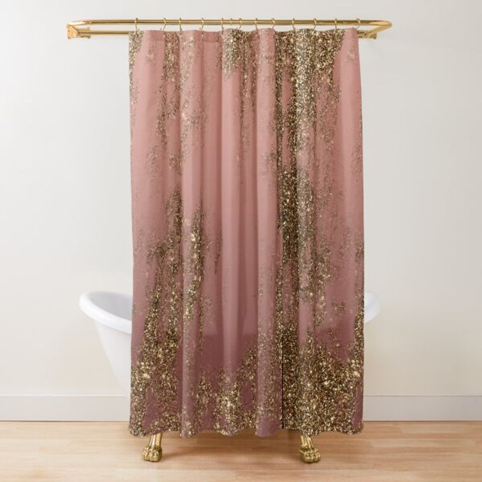 Metallic Rose Gold Distressed Wood Artwork Shower Curtain