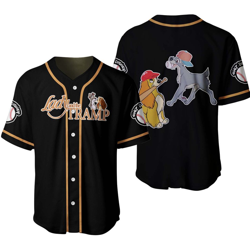 Lady & The Tramp Dogs Brown Black Cute Disney Baseball Jersey