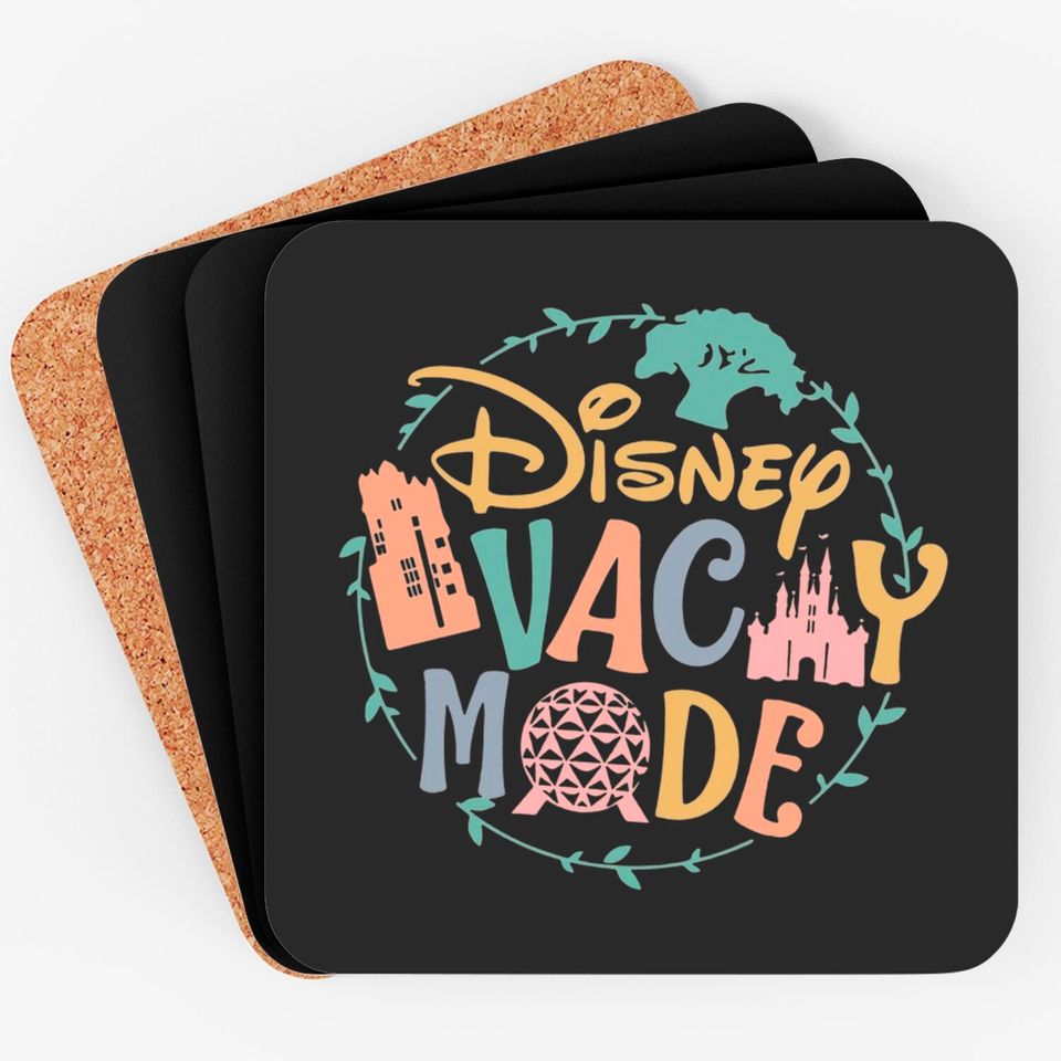 Disney Vacay Mode Coasters, Disney Epcot Coasters, Disney Castle Coasters