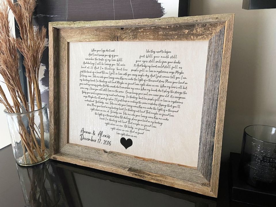 Printed Wedding Song Lyrics Wooden Anniversary Gift