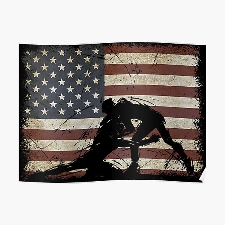 Vintage Wrestling Wrestle American Flag USA Distressed Gifts Premium Matte Vertical Poster