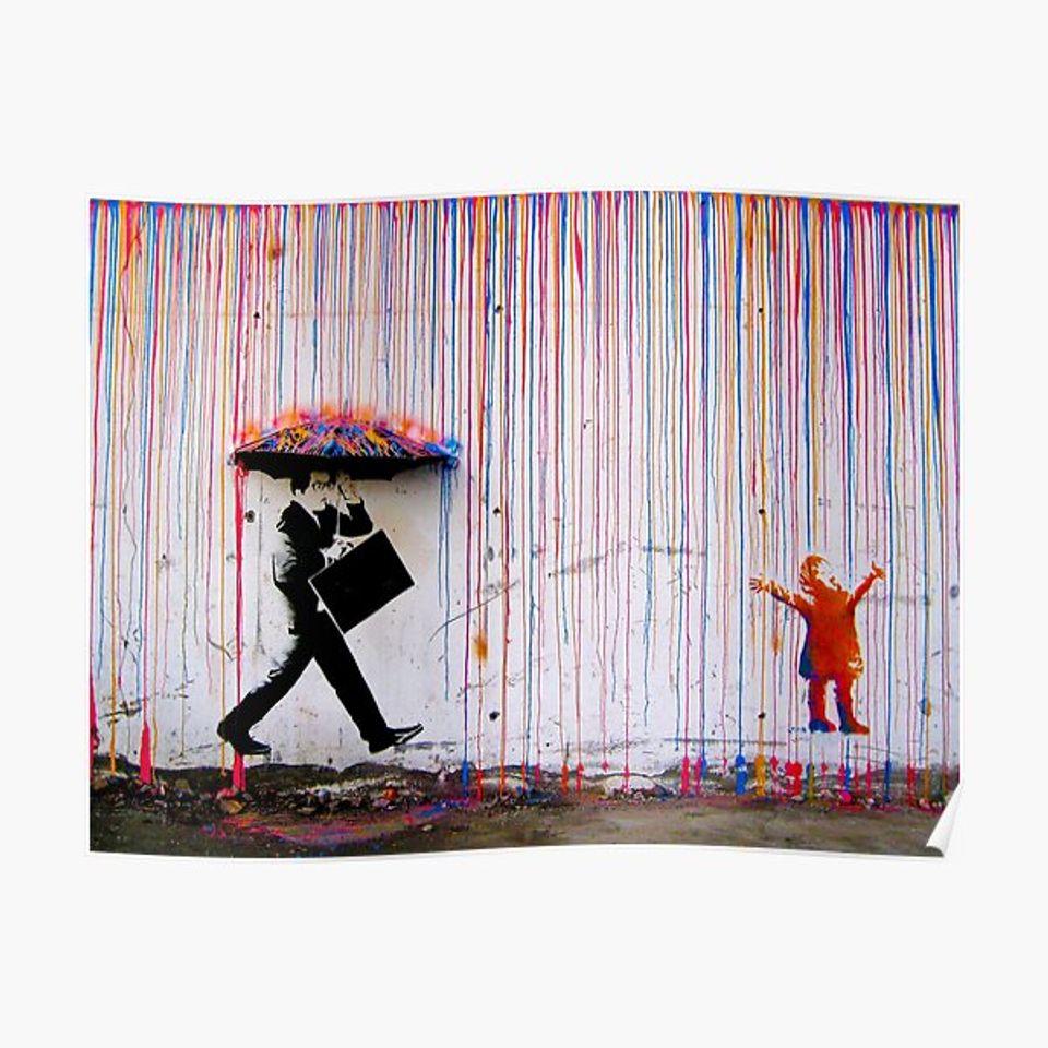 Banksy Colorful Rain Premium Matte Vertical Poster