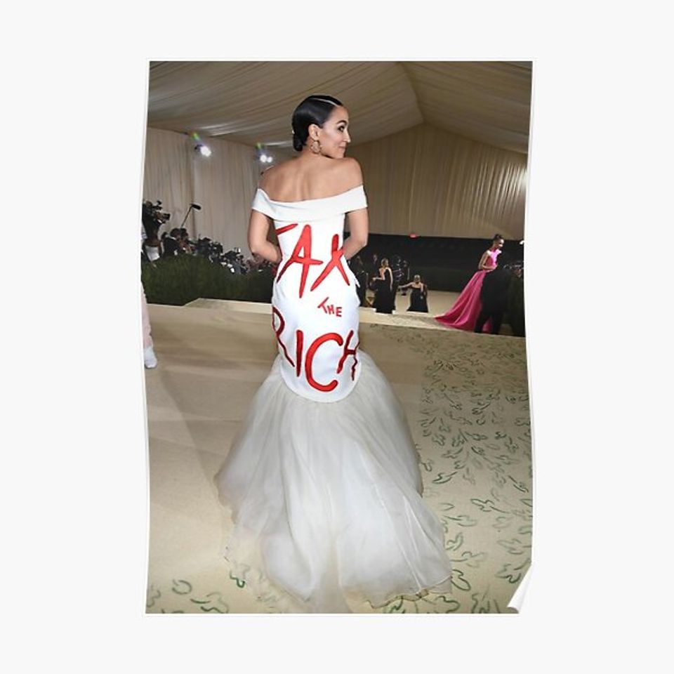 Alexandria Ocasio-Cortez wearing her Tax The Rich dress Premium Matte Vertical Poster