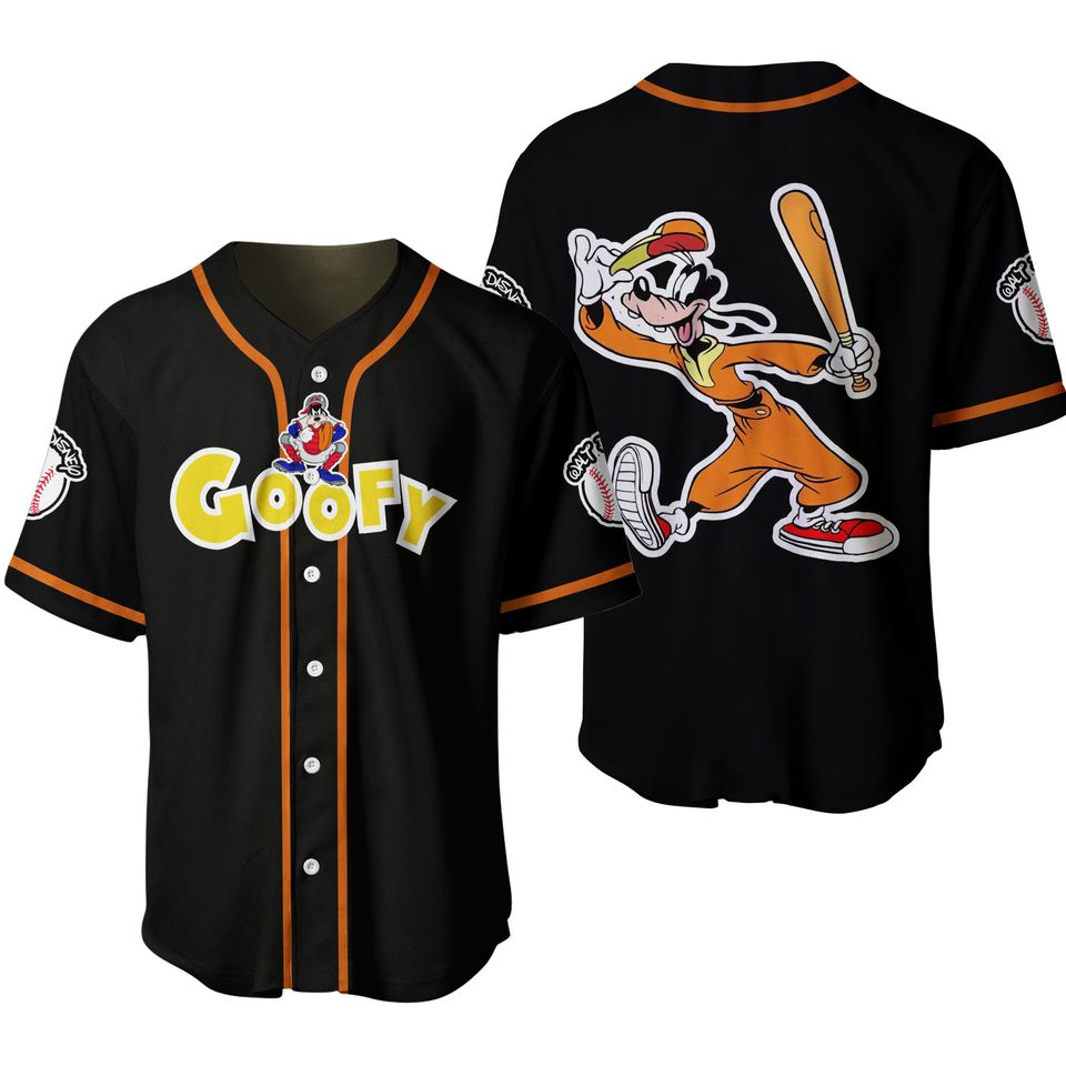 Goofy Dogs Orange Black Cute Disney Unisex Cartoon Graphic Casual Outfits Custom Baseball Jersey Personalized Shirt Men Women